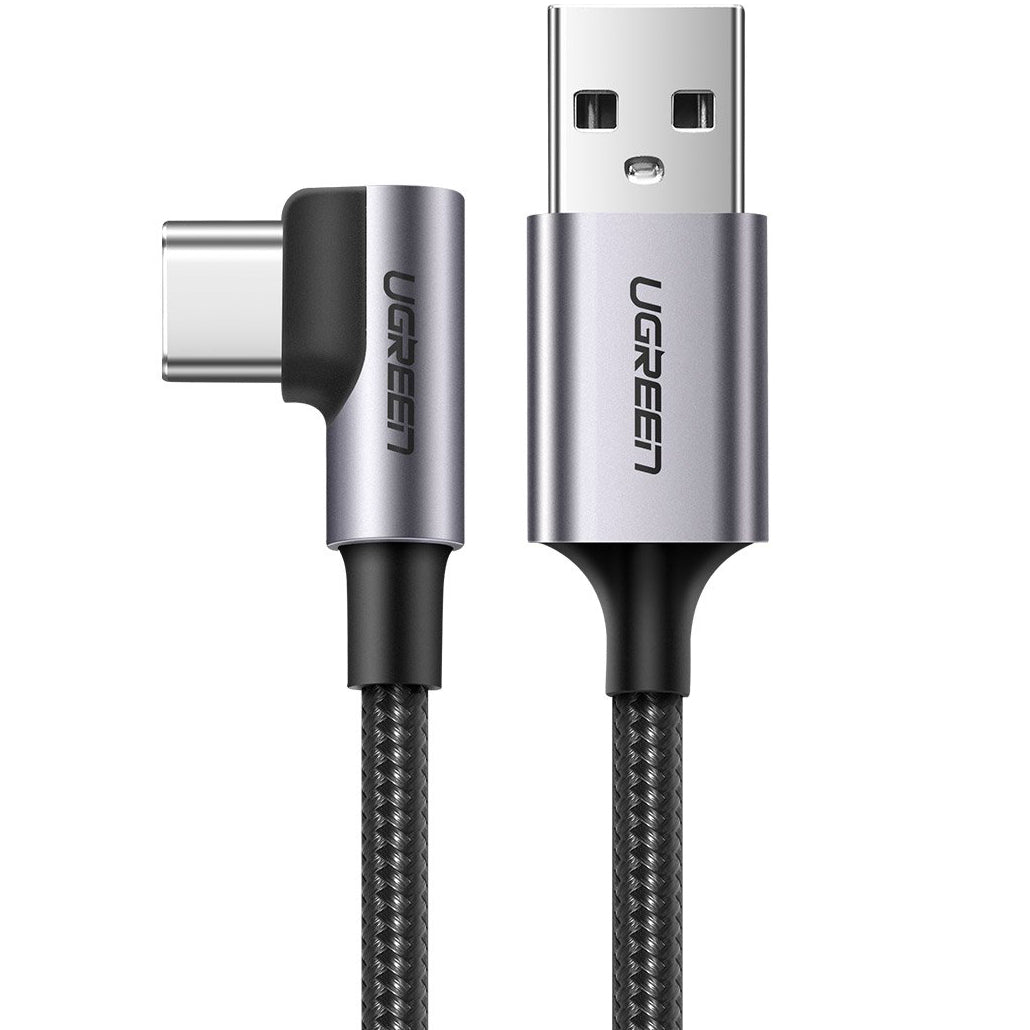 Καλώδιο δεδομένων και φόρτισης USB-A σε USB-C UGREEN US284 γωνιακό, 60W, 1m, γκρι