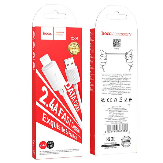 HOCO X88 Καλώδιο δεδομένων και φόρτισης USB-A - Lightning HOCO X88, 18W, 1m, Λευκό