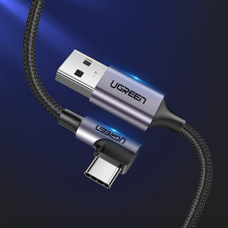 Καλώδιο δεδομένων και φόρτισης USB-A σε USB-C UGREEN US284 γωνιακό, 60W, 1m, γκρι