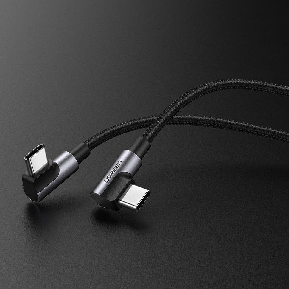 Καλώδιο δεδομένων και φόρτισης USB-C - USB-C UGREEN US323 USB-C γωνιακό, 60W, 1m, μαύρο