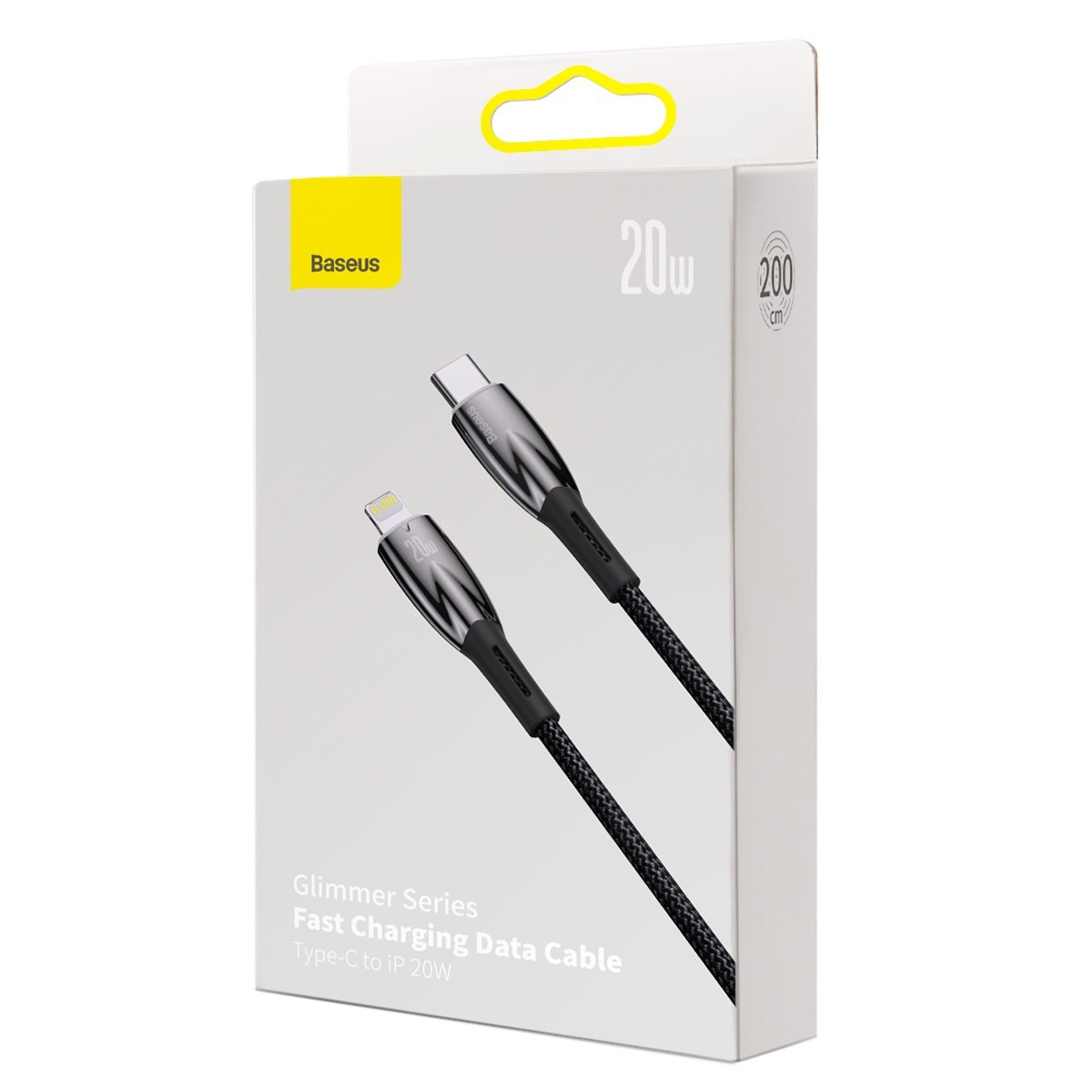 Baseus Glimmer Series Καλώδιο δεδομένων και φόρτισης USB-C - Lightning, 20W, 2m, μαύρο CADH0001010101