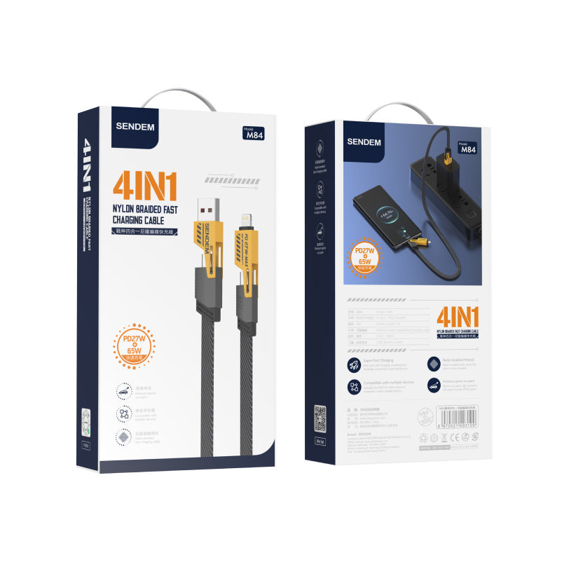 Καλώδιο δεδομένων και φόρτισης USB-A / USB-C - Lightning / microUSB Sendem M84 2in1, 65W, 1m, κίτρινο