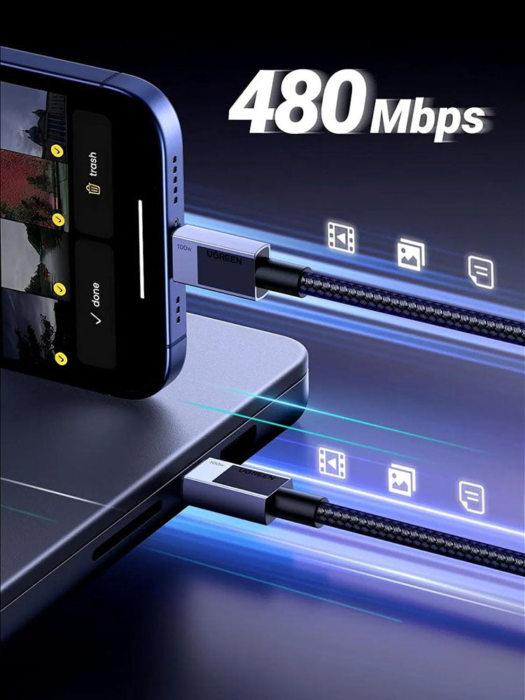 Καλώδιο Δεδομένων και Φόρτισης USB-C - USB-C UGREEN L512, 100W, 0.5m, Γκρι