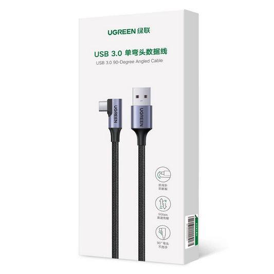 Data and Charging Cable USB-A - USB-C UGREEN US385 Angled, 60W, 1m, Grey, USB-A - USB-C
