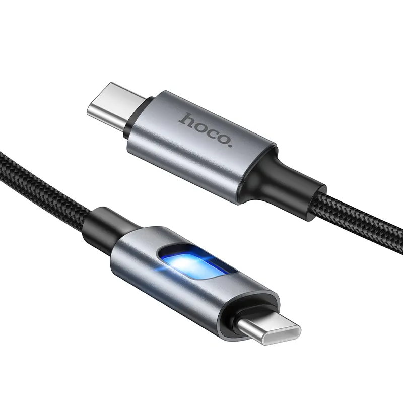 Καλώδιο Δεδομένων και Φόρτισης USB-C - USB-C HOCO U144 Led, 60W, 1.2m, Μαύρο