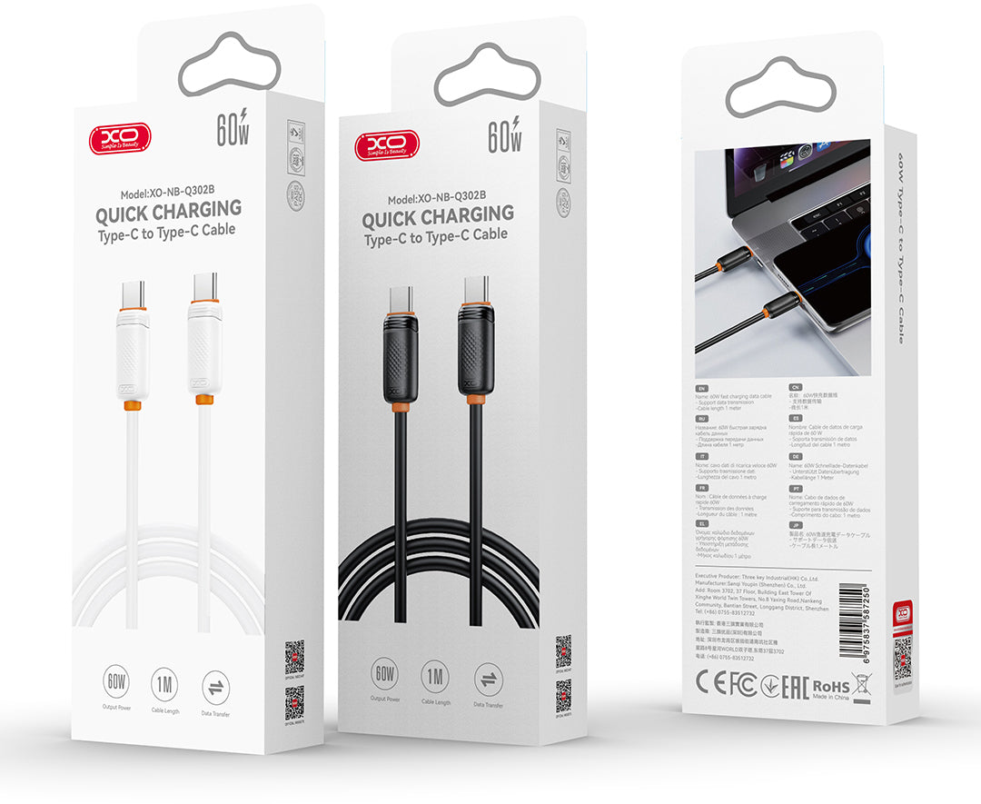 Καλώδιο Δεδομένων και Φόρτισης USB-C - USB-C XO Design NB-Q302B, 60W, 1μ, Λευκό