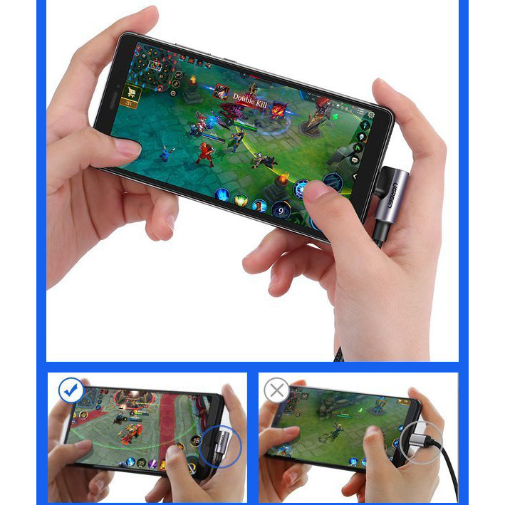 Καλώδιο δεδομένων και φόρτισης USB-A - USB-C UGREEN US284 γωνιακό, 60W, 3m, γκρι