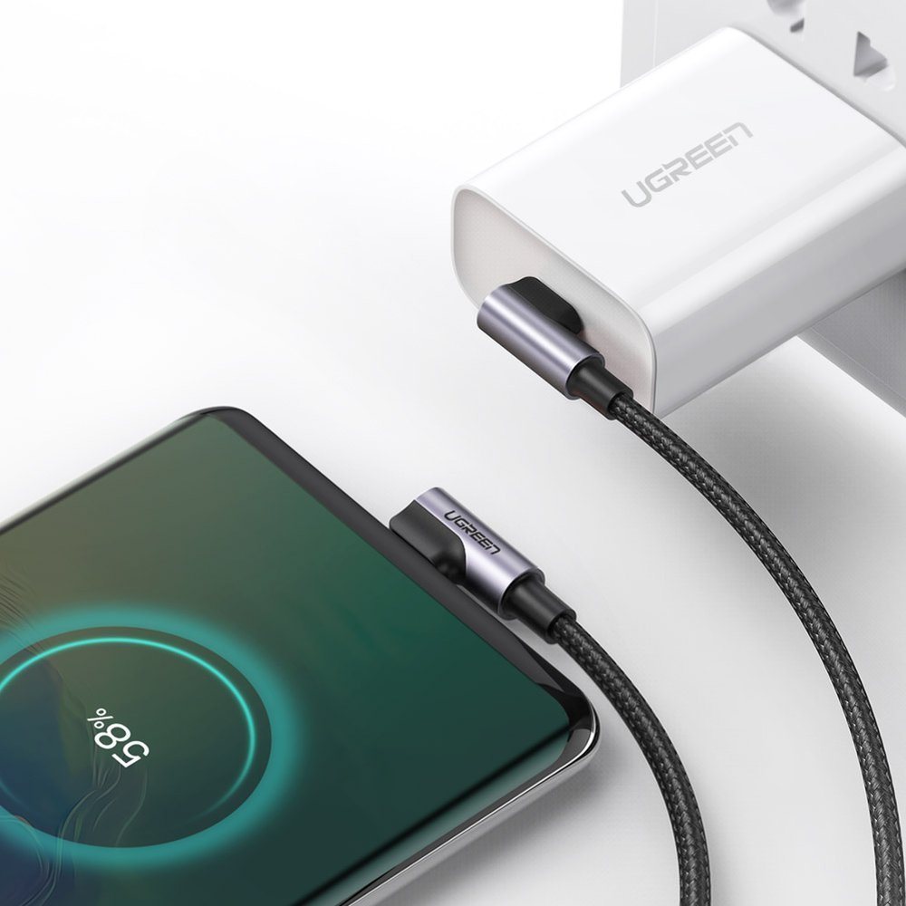 Καλώδιο δεδομένων και φόρτισης USB-C - USB-C UGREEN US323 USB-C γωνιακό, 60W, 1m, μαύρο