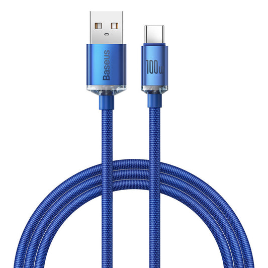 Καλώδιο δεδομένων και φόρτισης USB-A σε USB-C Baseus Crystal Shine Series, 100W, 1,2m, μπλε CAJYY000403