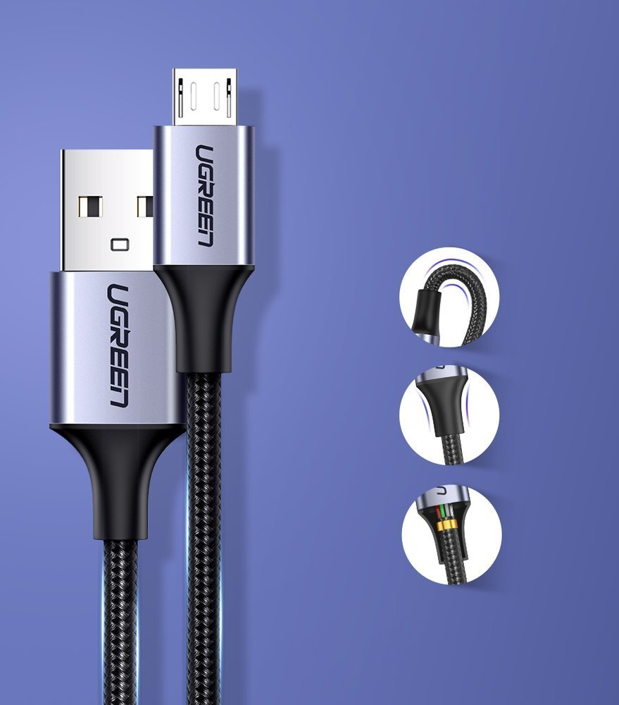 Καλώδιο Δεδομένων και Φόρτισης USB-A - microUSB UGREEN US290, 18W, 1.5m, Μαύρο