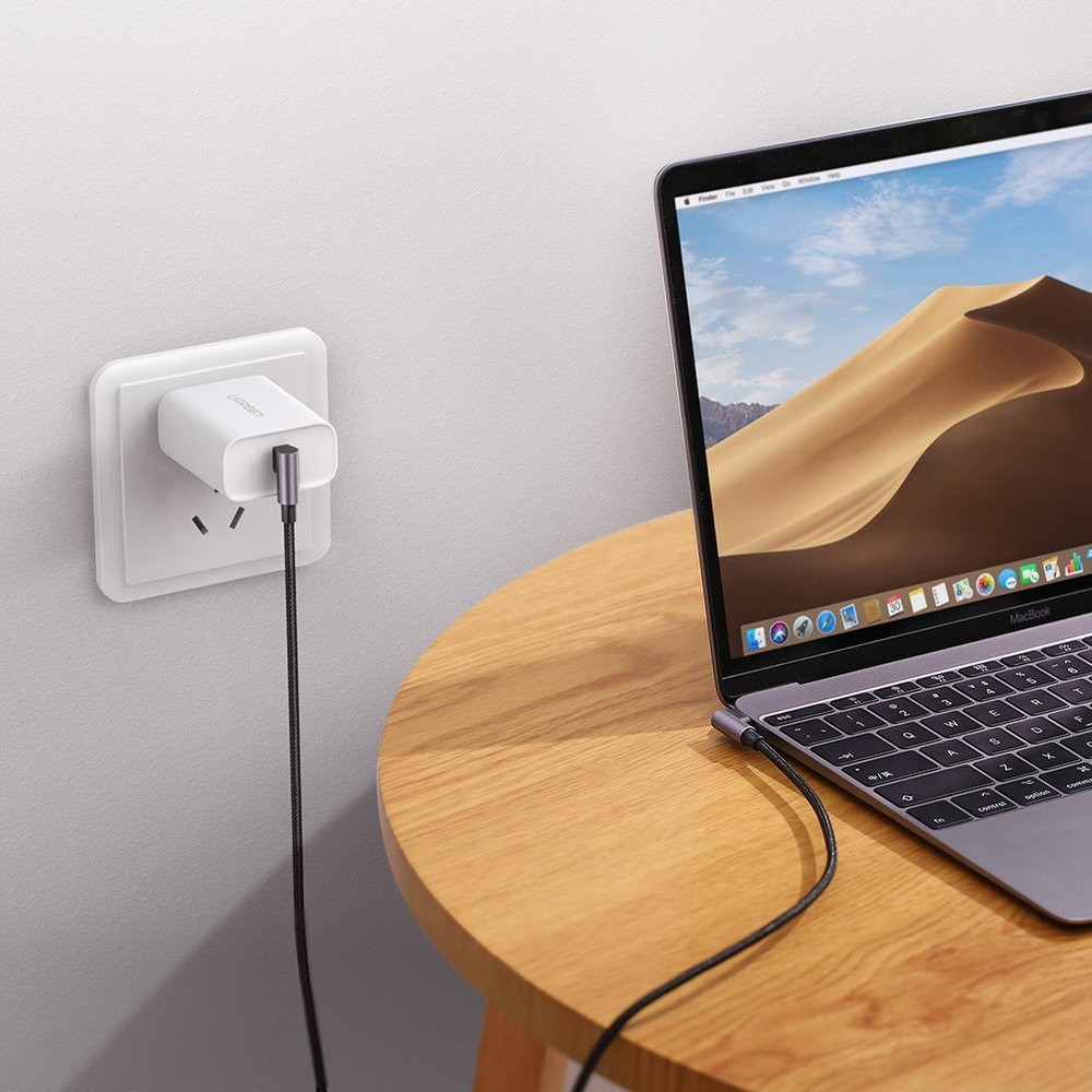 Καλώδιο δεδομένων και φόρτισης USB-C - USB-C UGREEN US323 USB-C γωνιακό, 60W, 1m, μαύρο