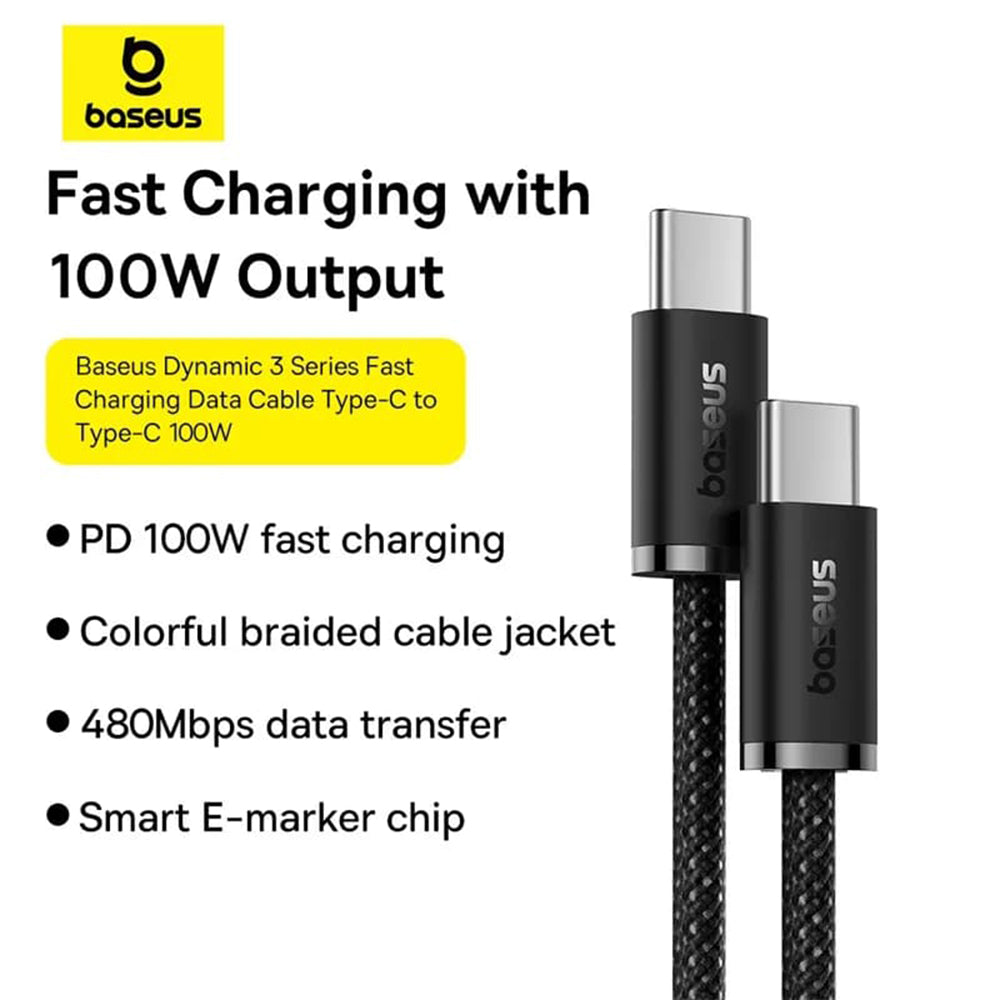 Καλώδιο δεδομένων και φόρτισης USB-C - USB-C Baseus Dynamic 3 Series, 100W, 2m, Μαύρο P10367000111-01