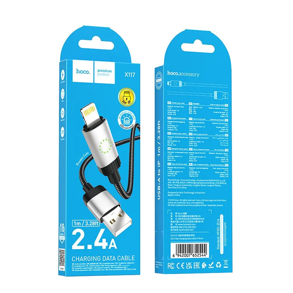 Καλώδιο Δεδομένων και Φόρτισης USB-A - Lightning HOCO X117, 18W, 1m, Μαύρο