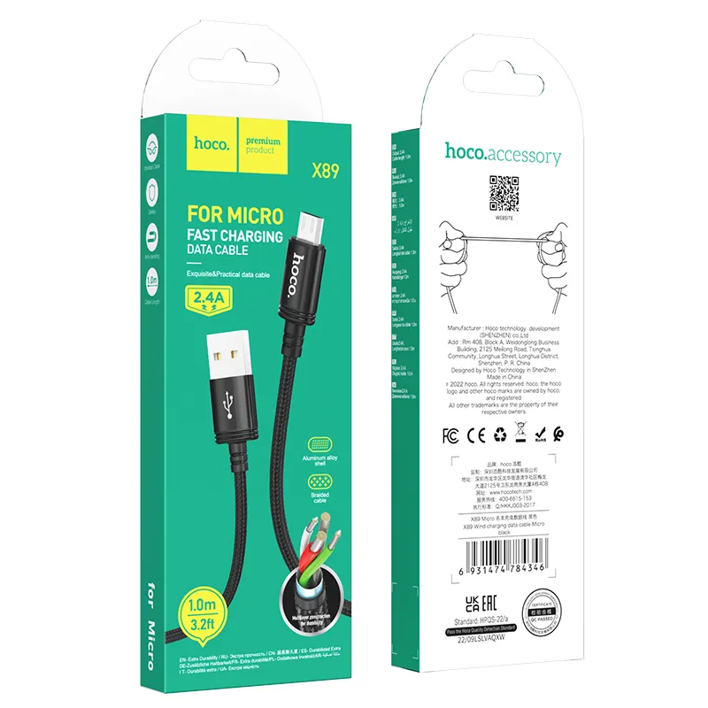 Καλώδιο Δεδομένων και Φόρτισης USB-A - microUSB HOCO X89, 18W, 1m, Μαύρο