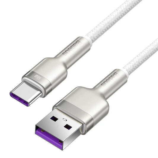 Καλώδιο Δεδομένων και Φόρτισης USB-A - USB-C Baseus Cafule Metal Series, 66W, 2m, Λευκό CAKF000202