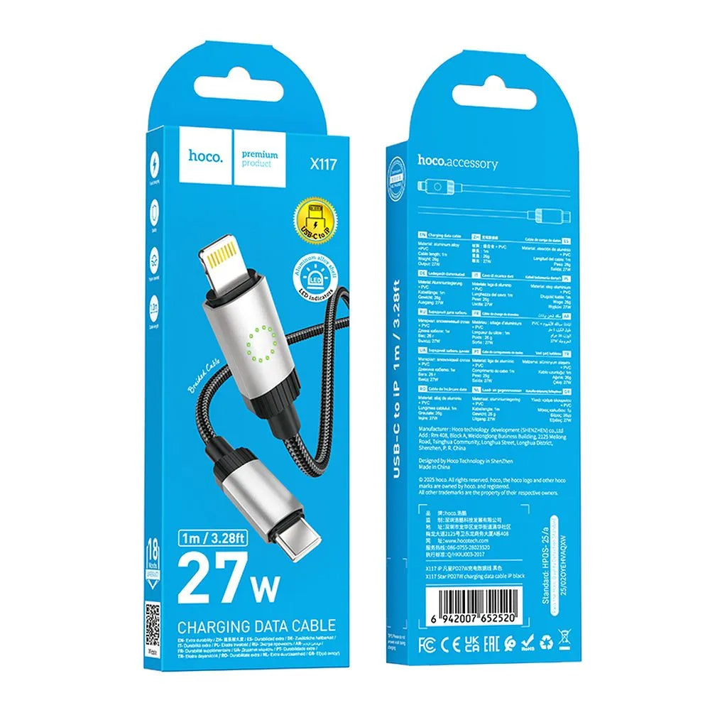 Καλώδιο Δεδομένων και Φόρτισης USB-C - Lightning HOCO X117, 27W, 1μ, Μαύρο