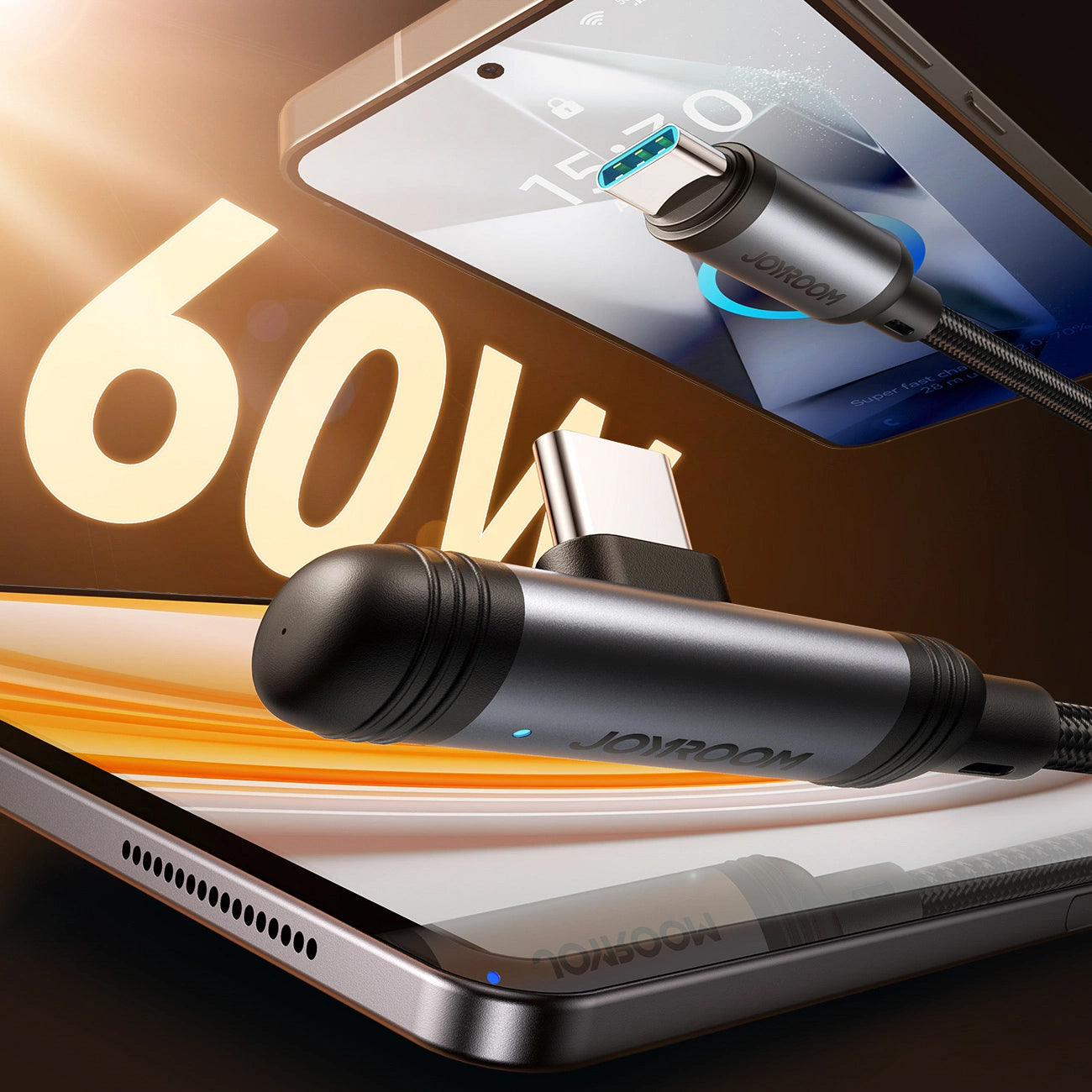 Καλώδιο Δεδομένων και Φόρτισης USB-C - USB-C Joyroom S-A56 EnjoyX Angled, 60W, 1.2m, Μαύρο