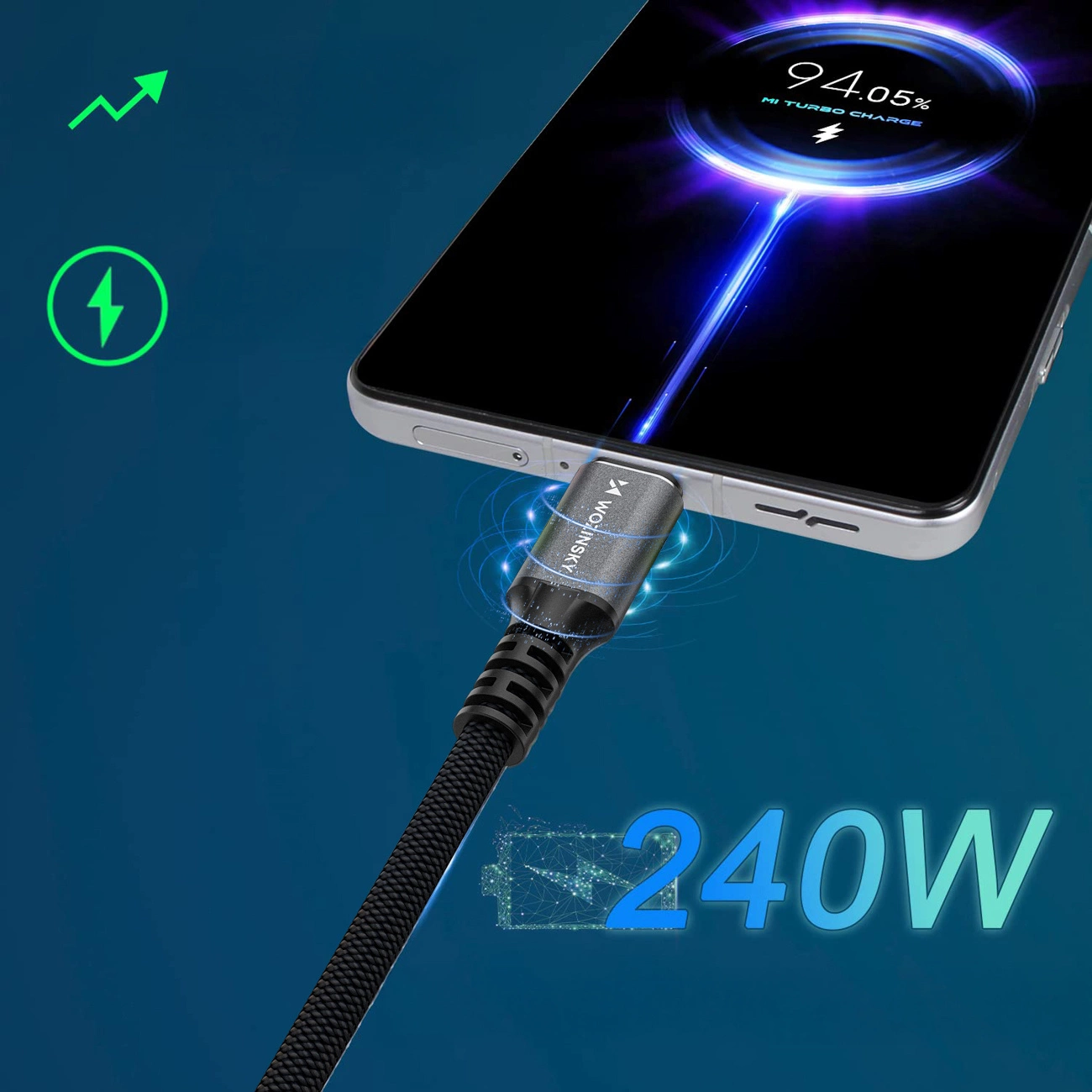 Καλώδιο Δεδομένων και Φόρτισης USB-C - USB-C WZK WPS-UY42S, 240W, 2m, Μαύρο