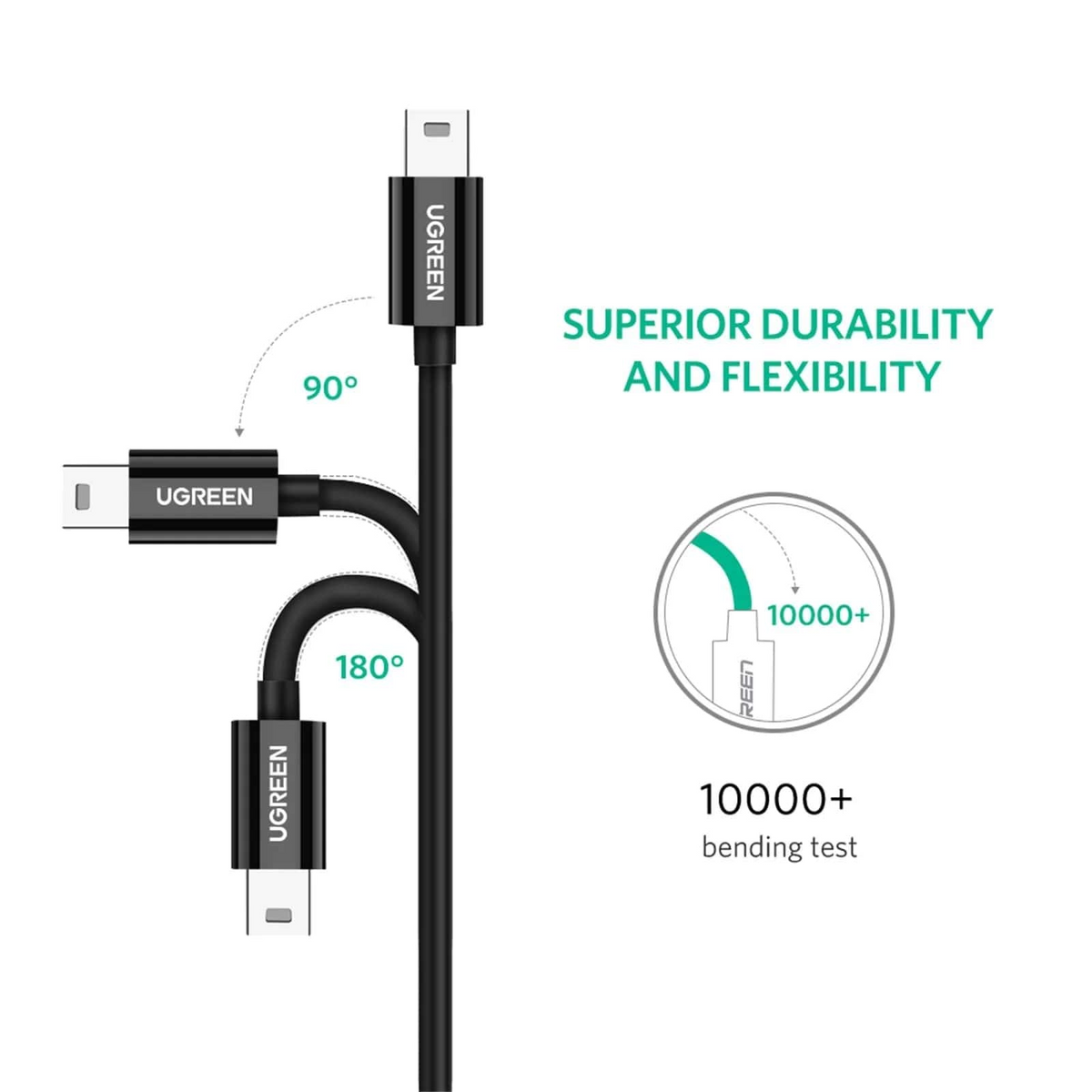Καλώδιο Δεδομένων και Φόρτισης USB-C - miniUSB UGREEN US242, 18W, 1m, Μαύρο