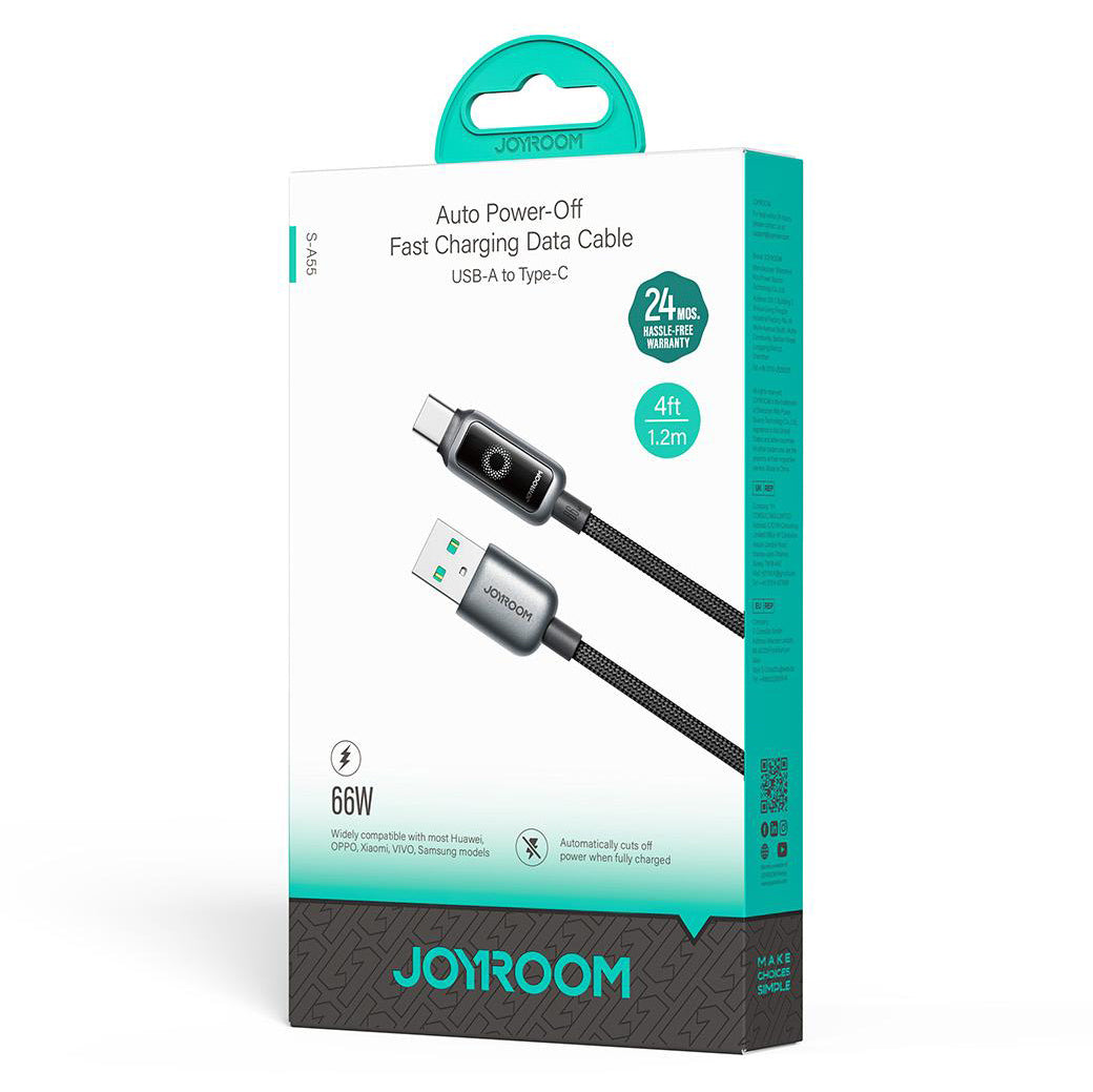 Καλώδιο Δεδομένων και Φόρτισης USB-A - USB-C Joyroom S-A55 StarFlight Display, 66W, 1.2m, Μαύρο