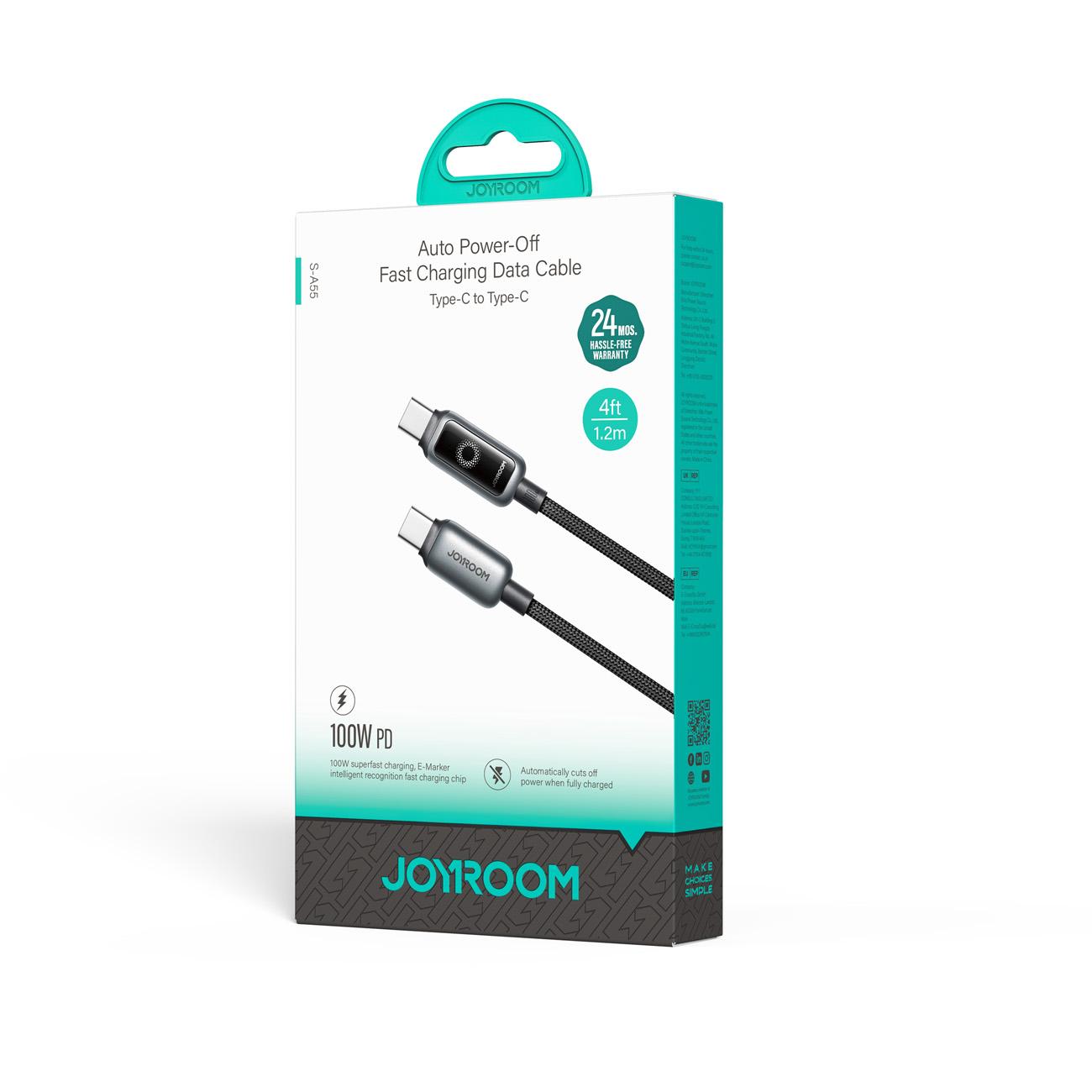 Καλώδιο Δεδομένων και Φόρτισης USB-C - USB-C Joyroom S-A55 StarFlight Display, 100W, 1.2m, Μαύρο