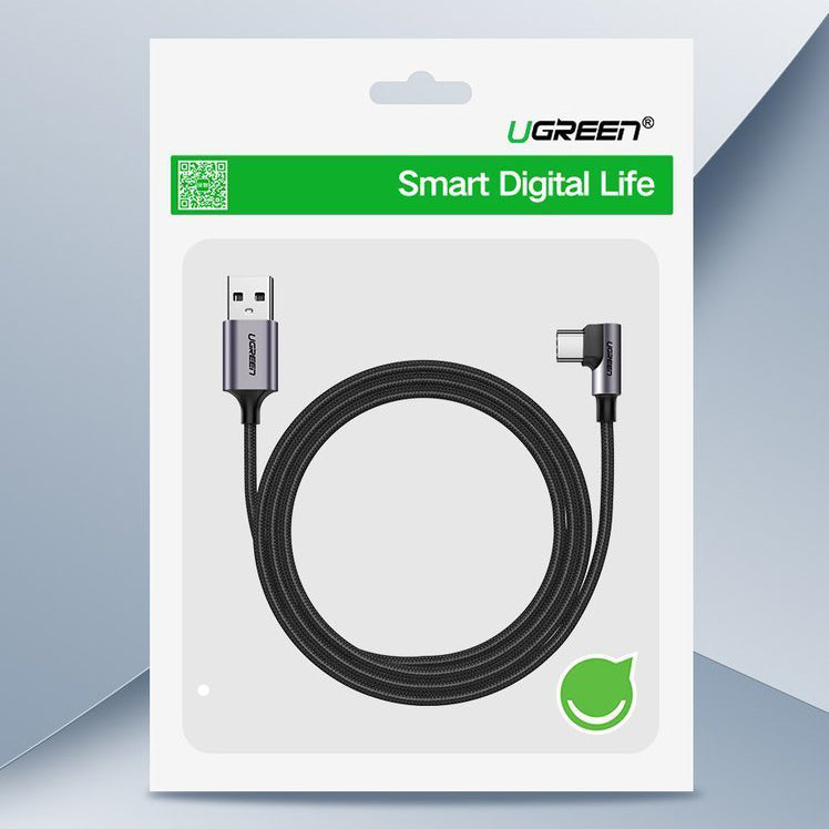 Καλώδιο δεδομένων και φόρτισης USB-A σε USB-C UGREEN US284 γωνιακό, 60W, 1m, γκρι
