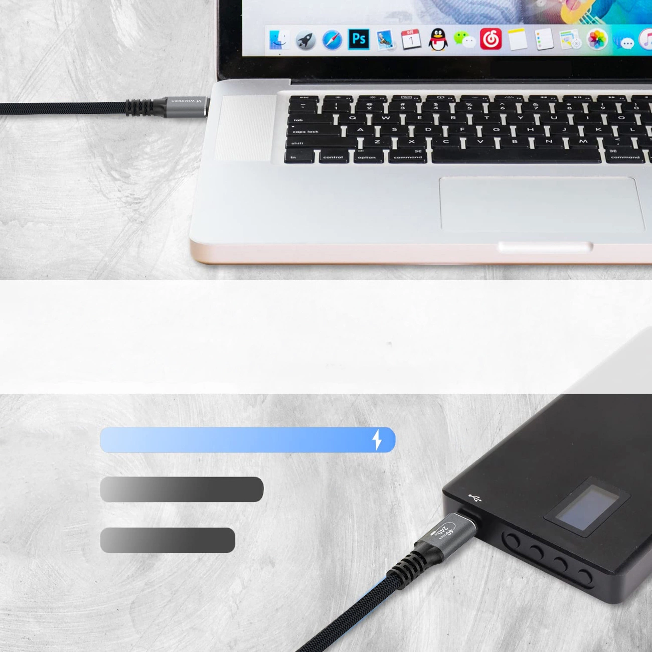 Καλώδιο Δεδομένων και Φόρτισης USB-C - USB-C WZK WPS-UY42S, 240W, 2m, Μαύρο