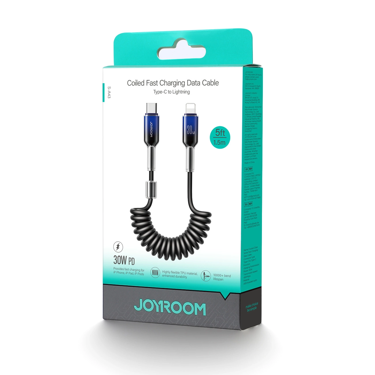 Καλώδιο Δεδομένων και Φόρτισης USB-C - Lightning Joyroom S-A43 Crystal, 30W, 1.5m, Μαύρο