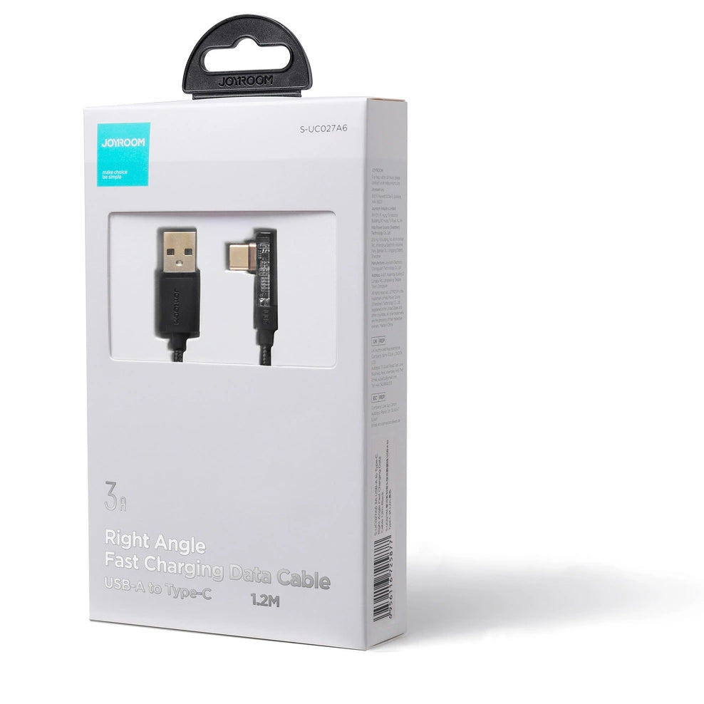 Καλώδιο Δεδομένων και Φόρτισης USB-A - USB-C Joyroom S-UC027A6 Angled, 60W, 1.2m, Μαύρο