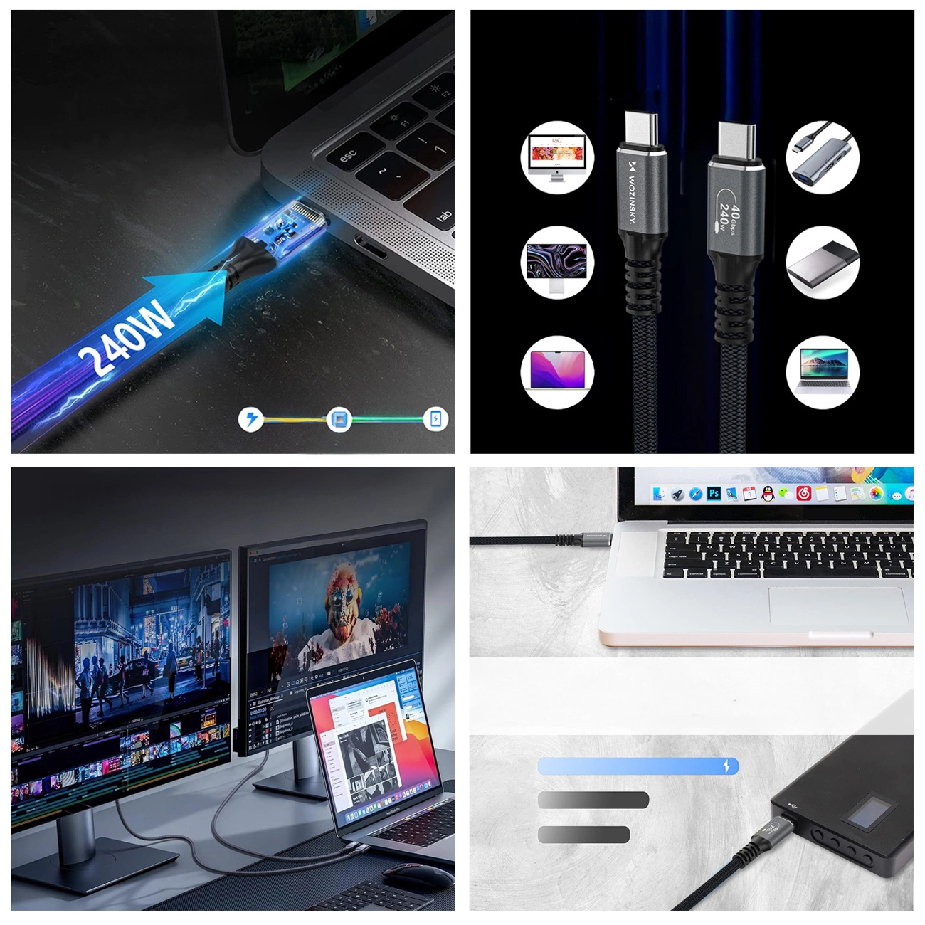 Καλώδιο Δεδομένων και Φόρτισης USB-C - USB-C WZK WPS-UY42S, 240W, 2m, Μαύρο