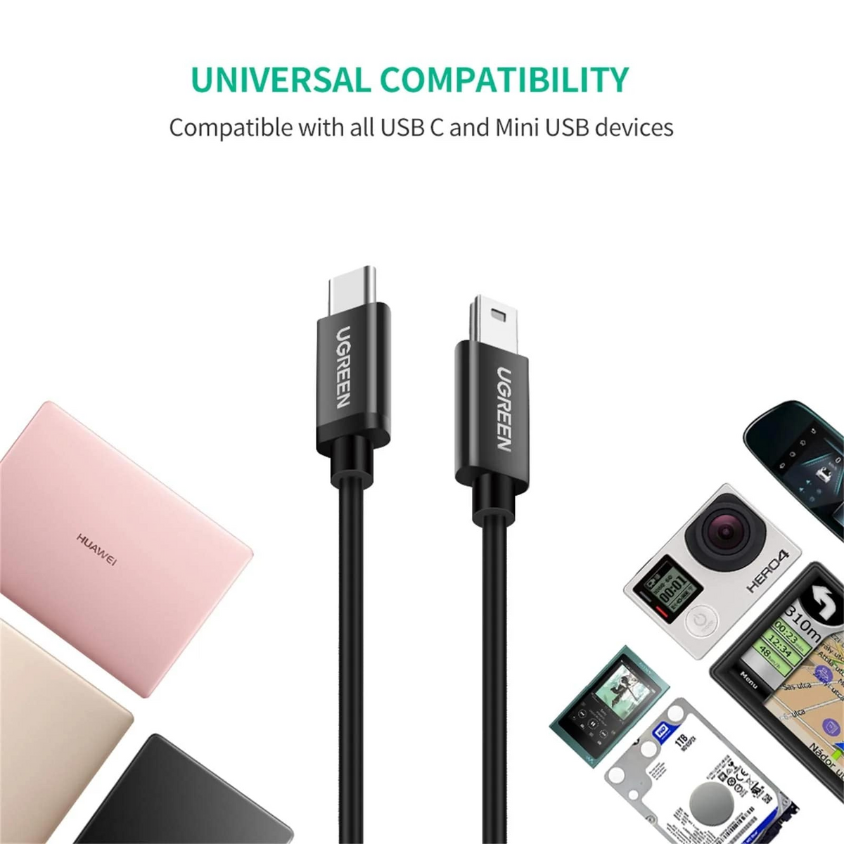 Καλώδιο Δεδομένων και Φόρτισης USB-C - miniUSB UGREEN US242, 18W, 1m, Μαύρο