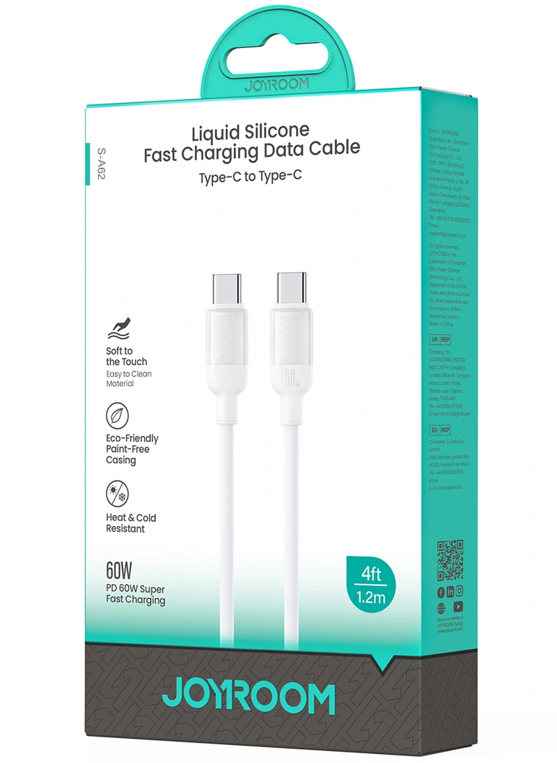 Καλώδιο Δεδομένων και Φόρτισης USB-C - USB-C Joyroom S-A62 Lively, 60W, 1.2m, Λευκό