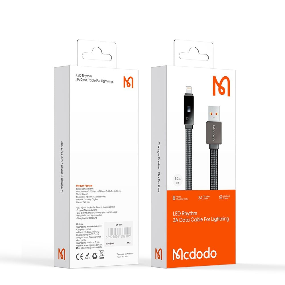 Καλώδιο Δεδομένων και Φόρτισης USB-A - Lightning McDodo CA-4970 Rythm Display, 18W, 1.2m, Μαύρο