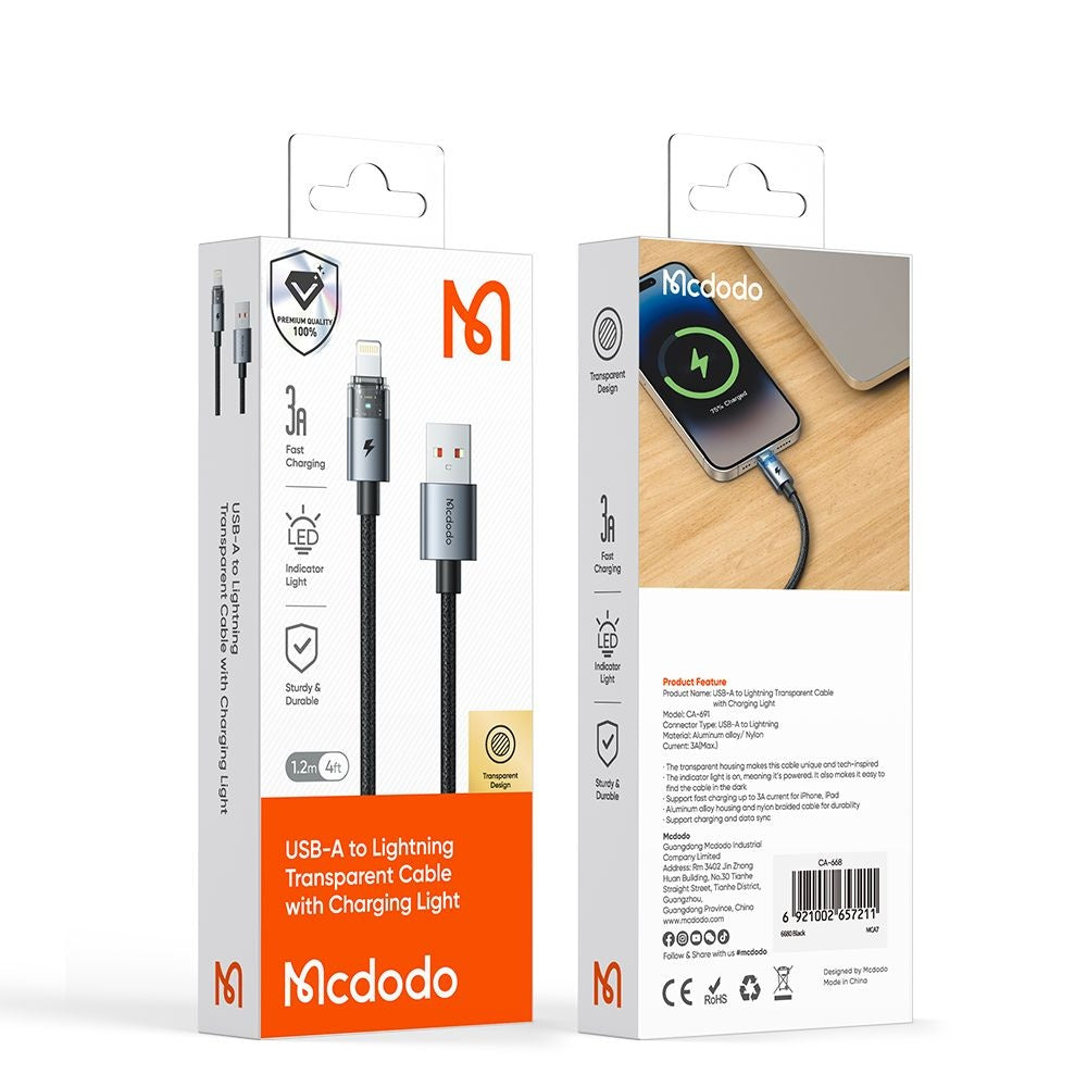 USB-A to Lightning McDodo CA-6911 Data and Charging Cable, 18W, 1.2m, Gold