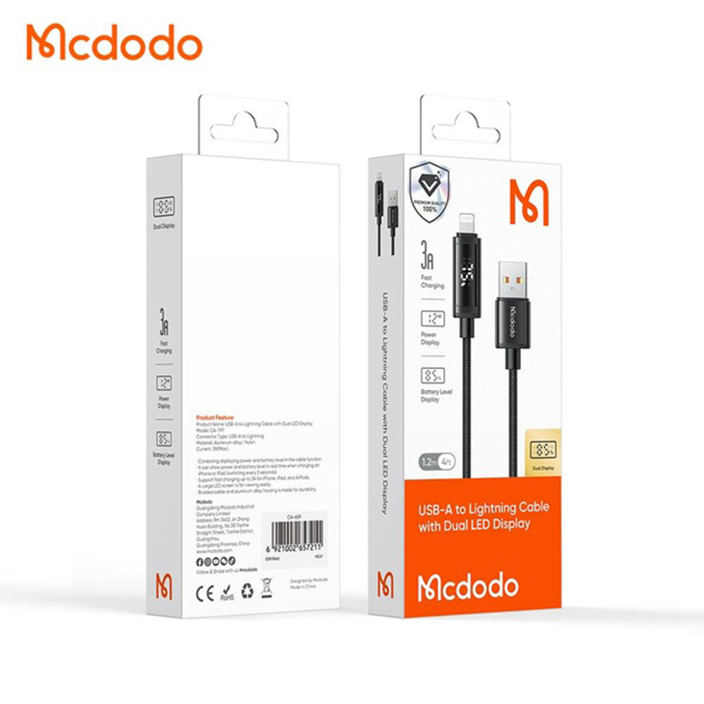 Καλώδιο Δεδομένων και Φόρτισης USB-A - Lightning McDodo CA-7970 Display, 18W, 1.2m, Μαύρο