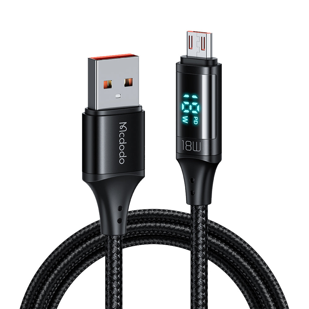 USB-A to microUSB Data and Charging Cable McDodo CA-1070 Display, 18W, 1.2m, Black