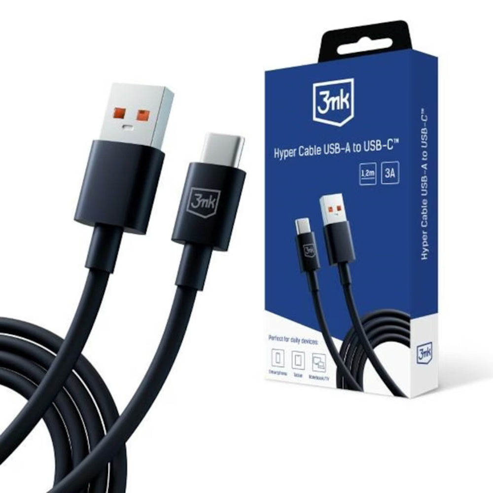 Καλώδιο Δεδομένων και Φόρτισης USB-A - USB-C 3MK Hyper, 18W, 1.2m, Μαύρο