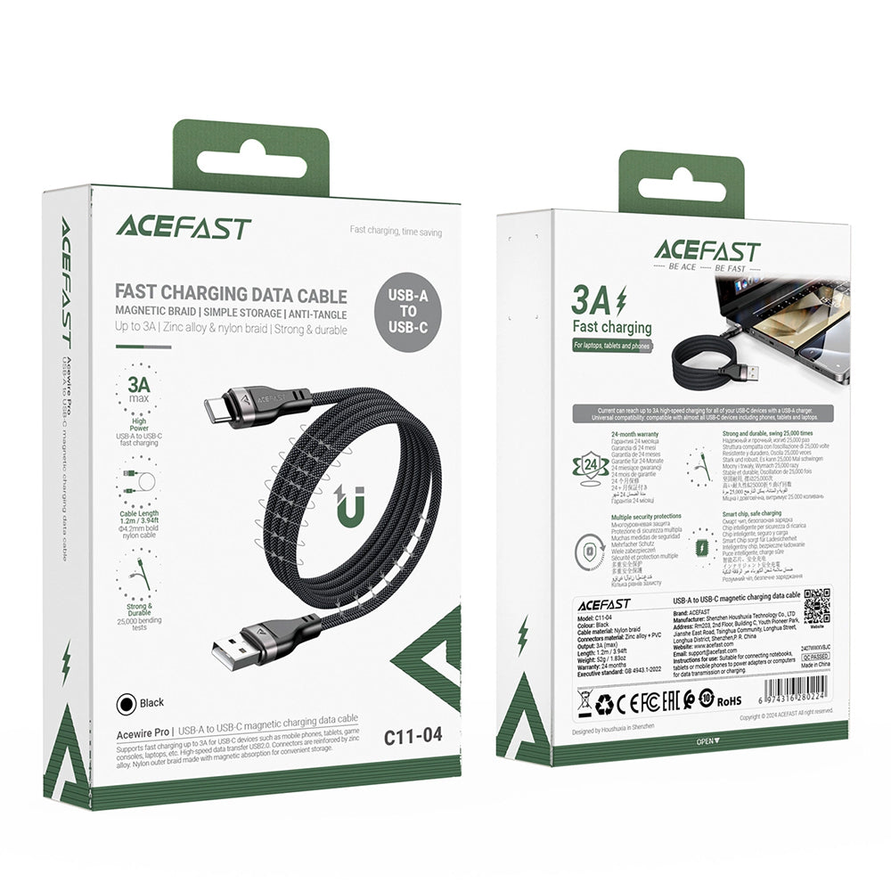 Καλώδιο Δεδομένων και Φόρτισης USB-A - USB-C Acefast C11-04, 18W, 1.2m, Μαύρο