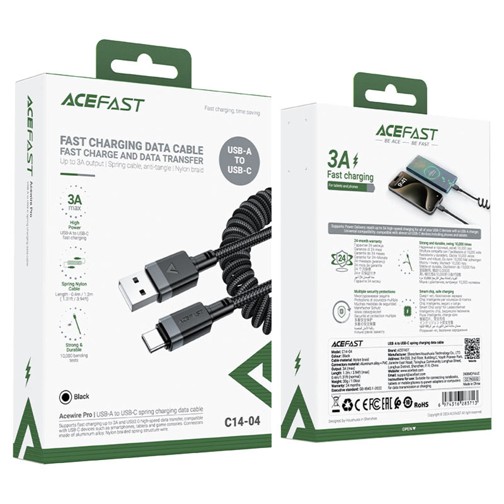 Καλώδιο Δεδομένων και Φόρτισης USB-A - USB-C Acefast C14-04, 18W, 1.2m, Μαύρο