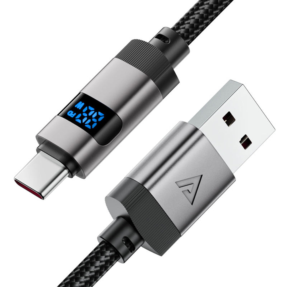 Καλώδιο Δεδομένων και Φόρτισης USB-A - USB-C Acefast C15-04 Display, 66W, 1.2m, Μαύρο