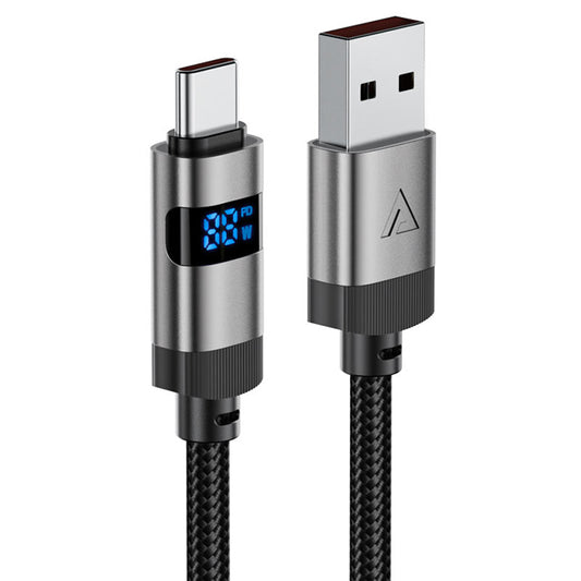 Καλώδιο Δεδομένων και Φόρτισης USB-A - USB-C Acefast C15-04 Display, 66W, 1.2m, Μαύρο