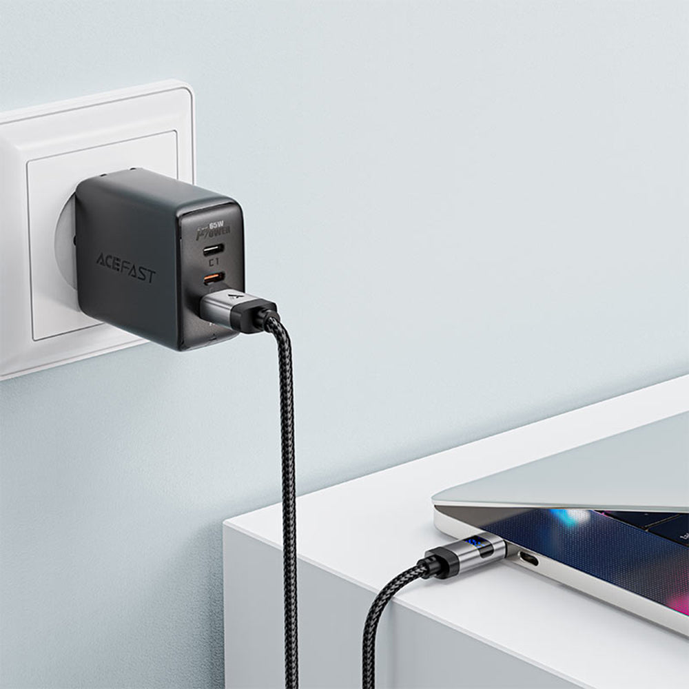 Καλώδιο Δεδομένων και Φόρτισης USB-A - USB-C Acefast C15-04 Display, 66W, 1.2m, Μαύρο