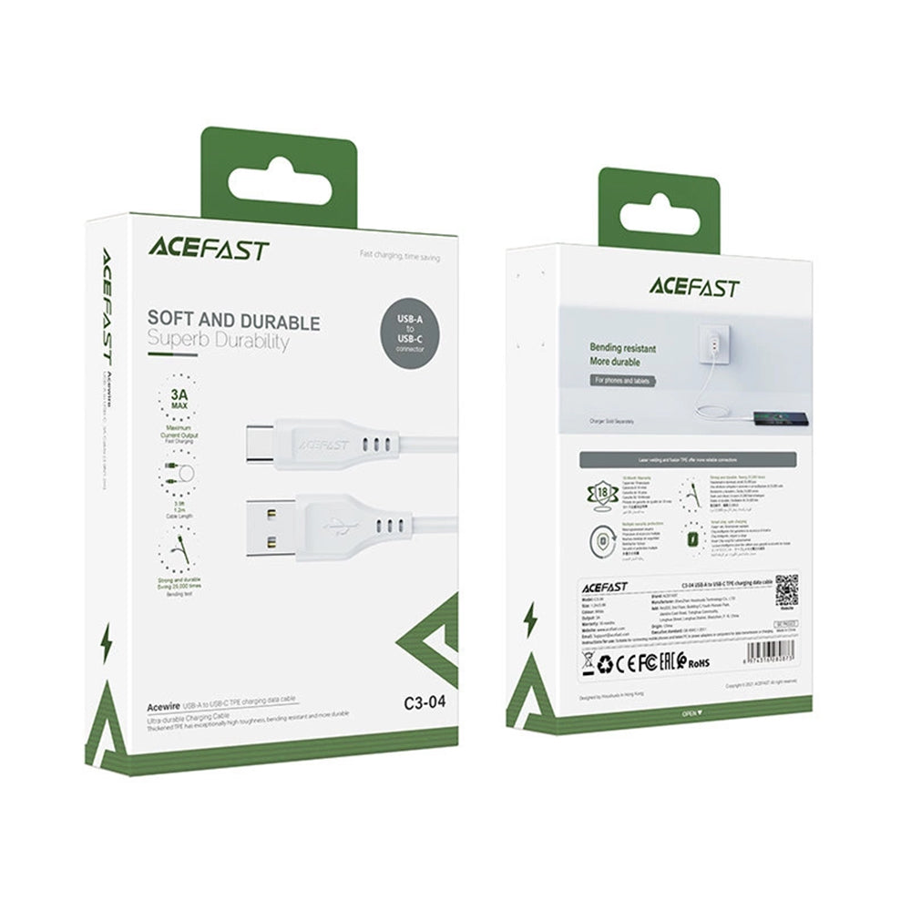 Καλώδιο Δεδομένων και Φόρτισης USB-A - USB-C Acefast C3-03, 60W, 1.2m, Λευκό