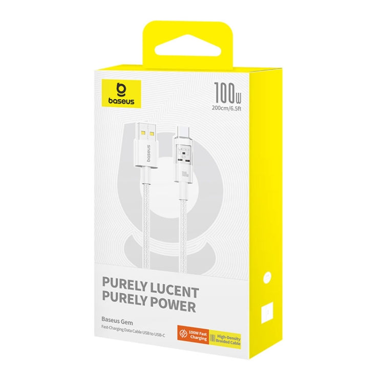 Καλώδιο Δεδομένων και Φόρτισης USB-A - USB-C Baseus Gem, 100W, 2m, Λευκό P10373002211-01