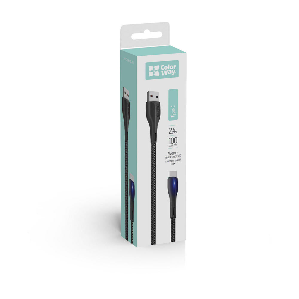 USB-A to USB-C Data and Charging Cable ColorWay CW-CBUC034, 18W, 1m, Black