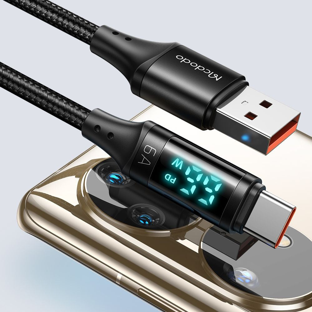 USB-A to USB-C McDodo CA-1080 Display Data and Charging Cable, 66W, 1.2m, Black
