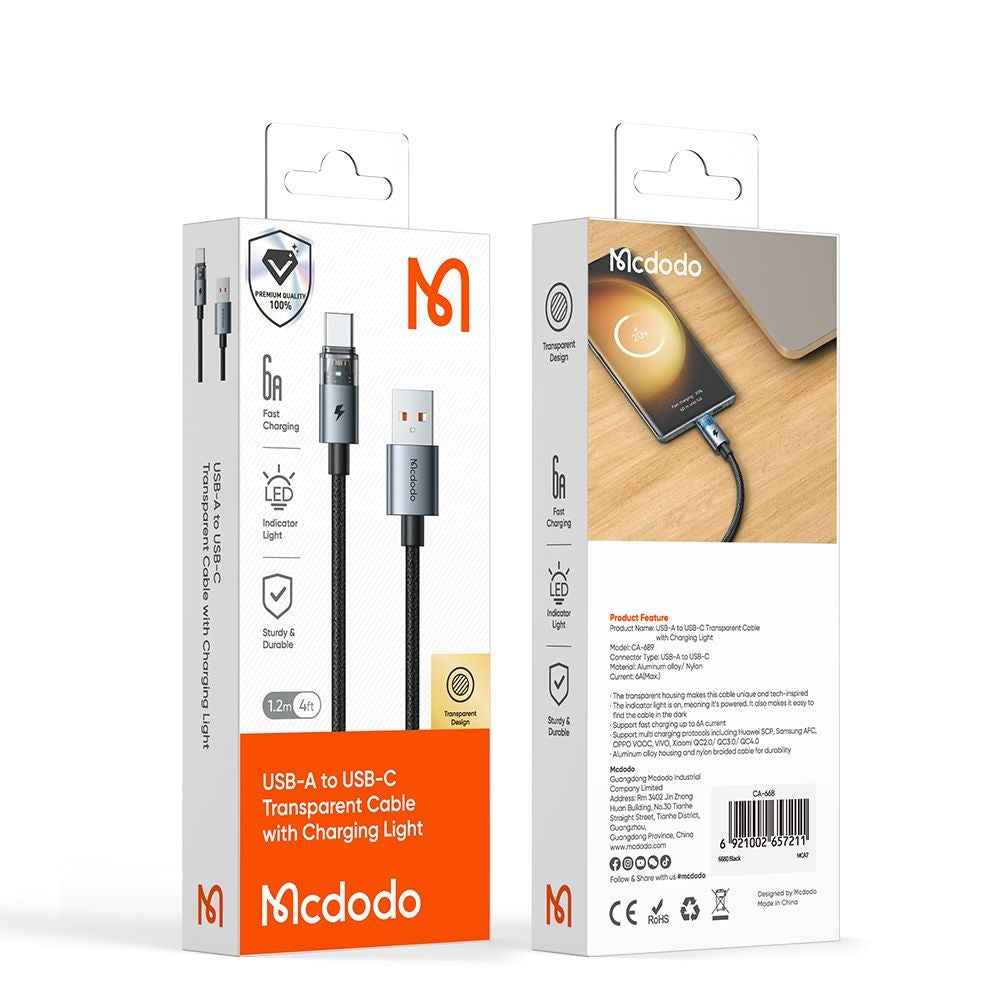 Καλώδιο Δεδομένων και Φόρτισης USB-A - USB-C McDodo CA-6890, 66W, 1.2m, Μαύρο