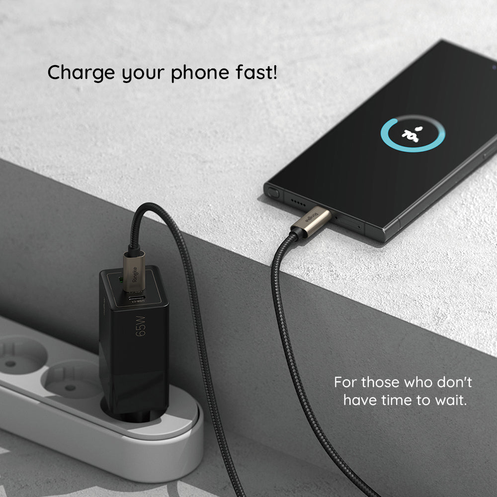 Καλώδιο Δεδομένων και Φόρτισης USB-A - USB-C Ringke, 60W, 2m, Μαύρο