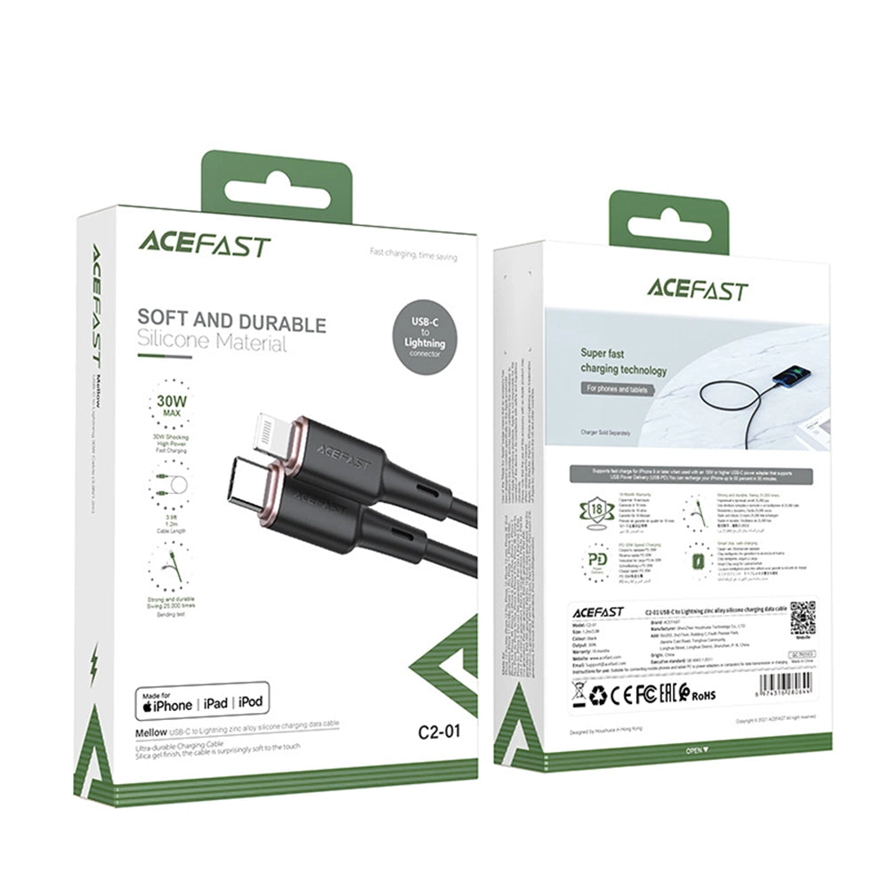 Καλώδιο Δεδομένων και Φόρτισης USB-C - Lightning Acefast C2-01, 30W, 1.2m, Μαύρο