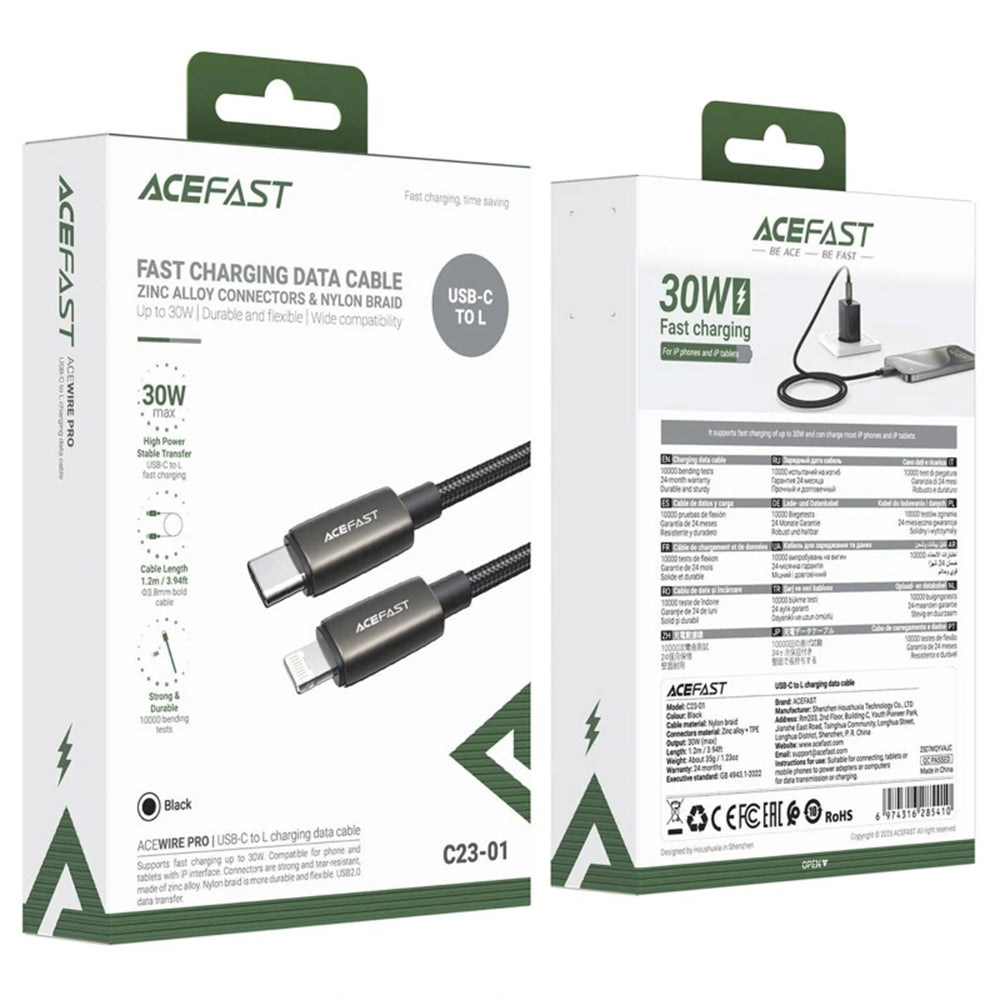 Καλώδιο Δεδομένων και Φόρτισης USB-C - Lightning Acefast C23-01, 30W, 1.2m, Μαύρο
